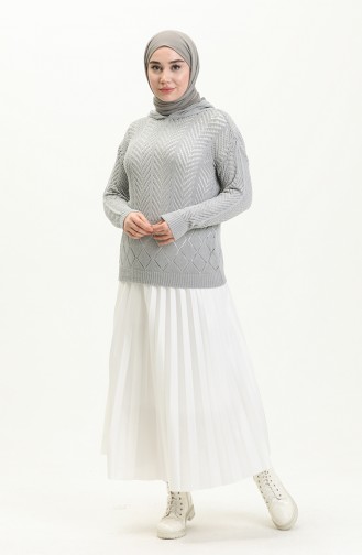 Pull Tricot à Capuche 1091-05 Gris 1091-05