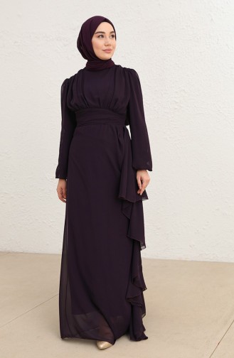 Dark Purple Hijab Evening Dress 5718-12