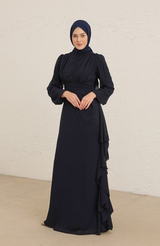 Navy Blue Hijab Evening Dress 5718-11