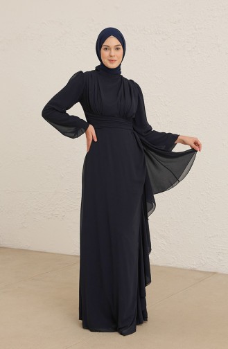 Navy Blue Hijab Evening Dress 5718-11