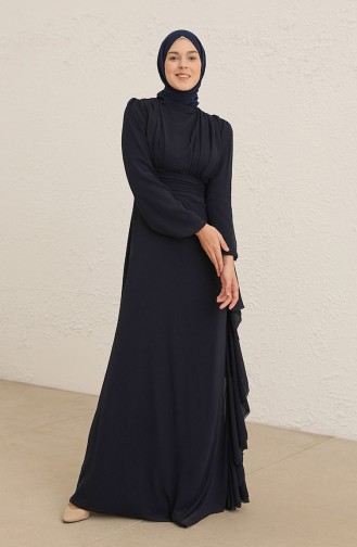 Navy Blue Hijab Evening Dress 5718-11