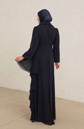 Navy Blue Hijab Evening Dress 5718-11
