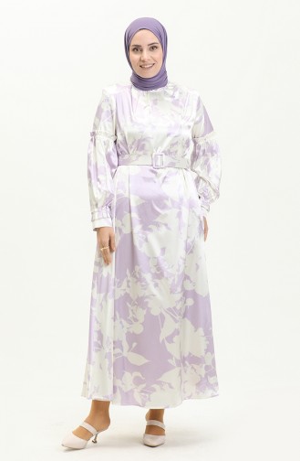 Belted Satin Dress 0008-02 Lilac 0008-02