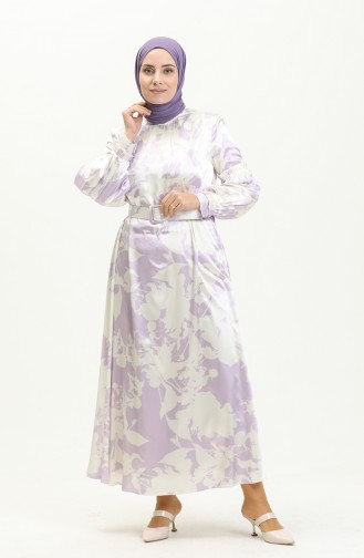 Belted Satin Dress 0008-02 Lilac 0008-02