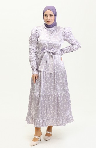 Shirred Belt Satin Dress 0009-02 Lilac 0009-02