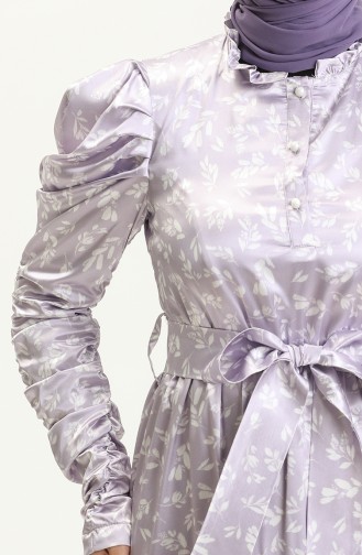 Shirred Belt Satin Dress 0009-02 Lilac 0009-02