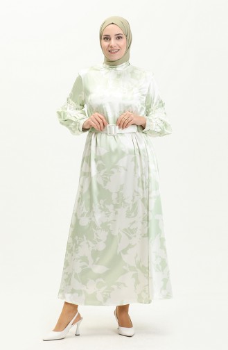 Robe en Satin avec Ceinture 0008-01 Vert 0008-01