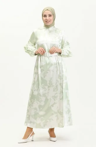 Robe en Satin avec Ceinture 0008-01 Vert 0008-01