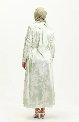 Robe en Satin avec Ceinture 0008-01 Vert 0008-01