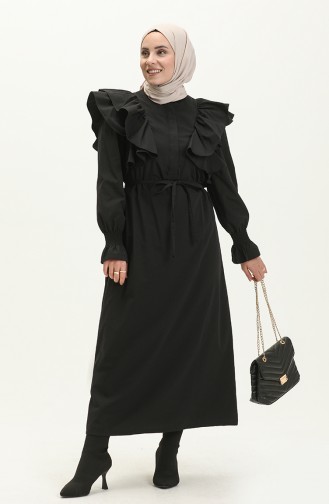 Ruffle Detailed Dress 0006-01 Black 0006-01