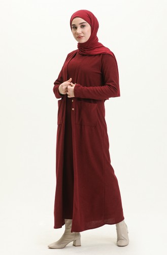 Gerippte ärmelloses Kleid-Strickjacke Zweiteiler 5502-01 Weinrot 5502-01