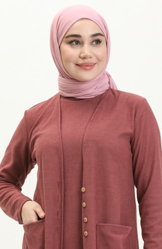 Gerippte ärmelloses Kleid-Strickjacke Zweiteiler 5502-02 Rosa 5502-02