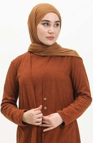 بدلة ثنائية كارديجان وفستان بدون أكمام 5502-03 بني جملي 5502-03