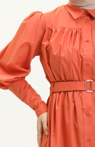 Robalı Kemerli Elbise 0010-03 Tarçın Renk