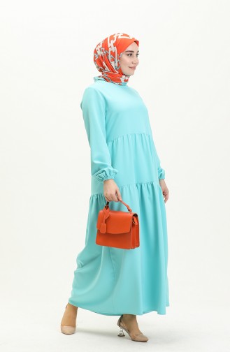 Shirred Dress 1840-11 Turquoise 1840-11