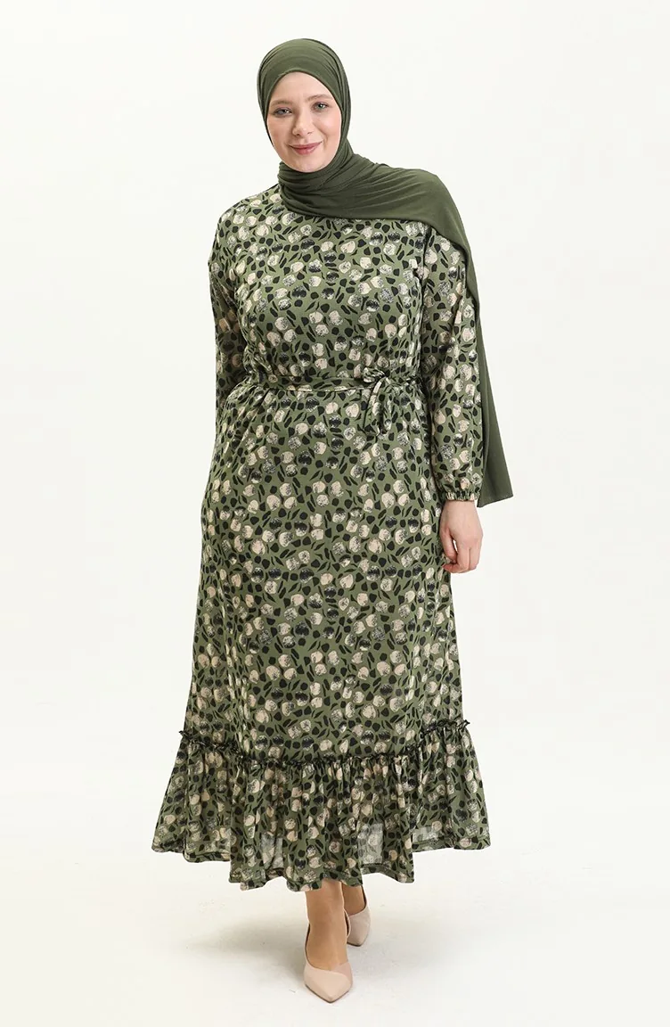 Robe à Froufrous Grande Taille 4574H-01 Khaki 4574H-01