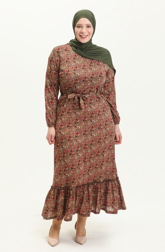 Große Größe Kleid mit Volantdetail 4574I-04 Khaki 4574I-04