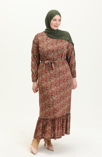Große Größe Kleid mit Volantdetail 4574I-04 Khaki 4574I-04