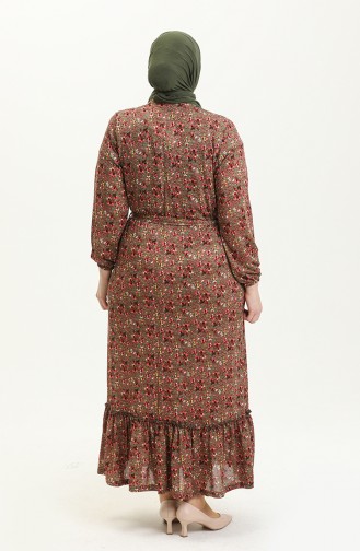 Große Größe Kleid mit Volantdetail 4574I-04 Khaki 4574I-04