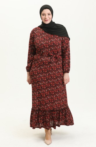 Plus Size Ruffled Dress 4574k-01 Claret Red 4574K-01