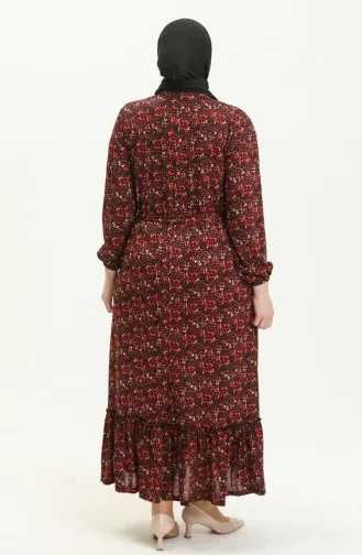 Große Größe Kleid mit Volantdetail 4574K-01 Weinrot 4574K-01
