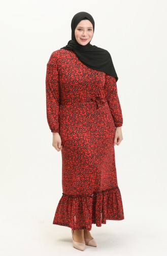 Große Größe Kleid mit Volantdetail 4574L-01 Rot 4574L-01