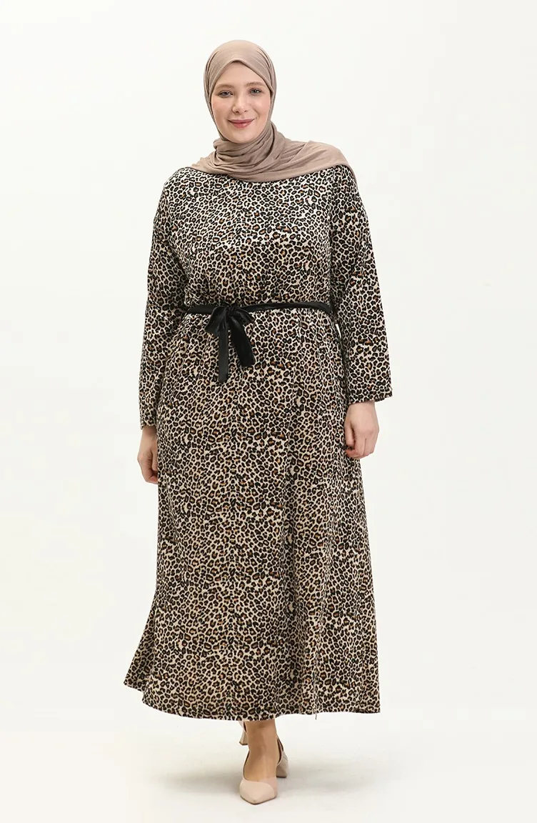 Robe en Velours Grande Taille 4904-03 Café au Lait 4904-03