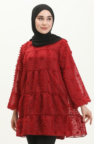 Pompom Detailed Tunic 5505-01 Claret Red 5505-01