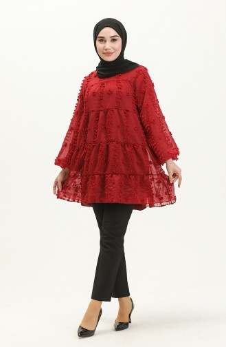 Pompom Detailed Tunic 5505-01 Claret Red 5505-01