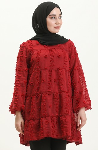 Pompom Detailed Tunic 5505-01 Claret Red 5505-01