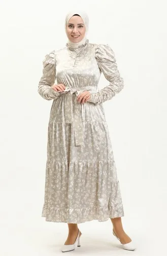Robe Plissée en Satin avec Ceinture 0009-01 Vison 0009-01