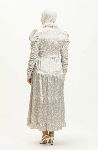 Robe Plissée en Satin avec Ceinture 0009-01 Vison 0009-01