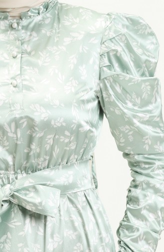 Büzgülü Kuşaklı Saten Elbise 0009-03 Mint Yeşili
