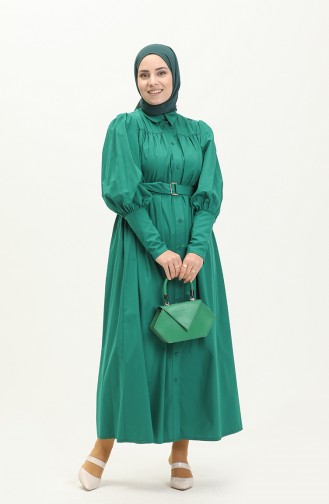 Robe Ceinturée 0010-04 Vert Emeraude 0010-04