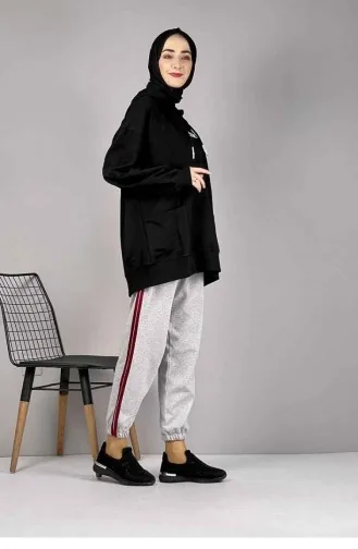 Jogginghose Mit Streifendetail 1073-11 Grau Rot 1073-11