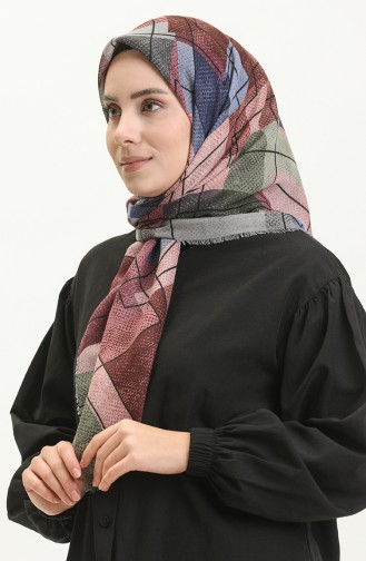 إيشارب منقوش   13211-05  وردي فاتح أخضر عسكري 13211-05