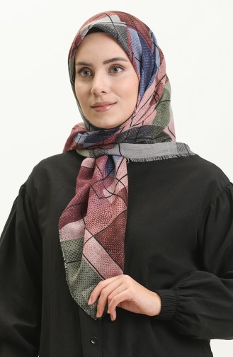 إيشارب منقوش   13211-05  وردي فاتح أخضر عسكري 13211-05