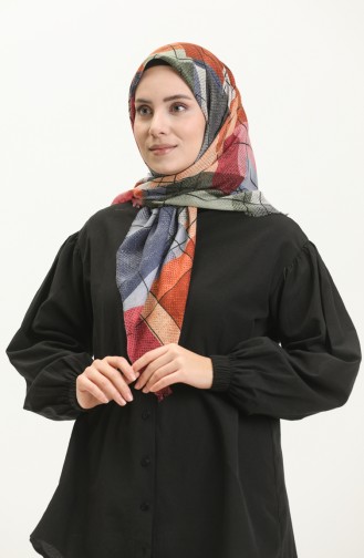 Patterned Scarf 13211-07 Khaki Blue 13211-07
