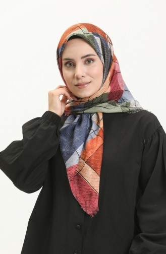 Patterned Scarf 13211-07 Khaki Blue 13211-07