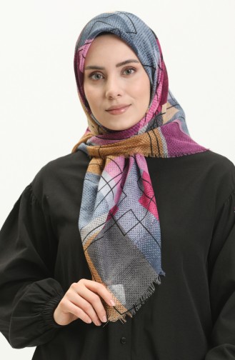 Patterned Scarf 13211-10 Fuchsia Mustard 13211-10