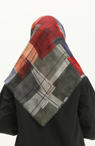 Patterned Scarf 13211-13 Red Khaki 13211-13