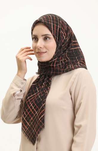إيشارب منقوش 13213-13 أسود قرميدي 13213-13