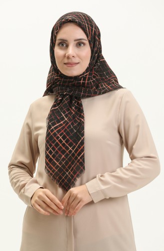 إيشارب منقوش 13213-13 أسود قرميدي 13213-13