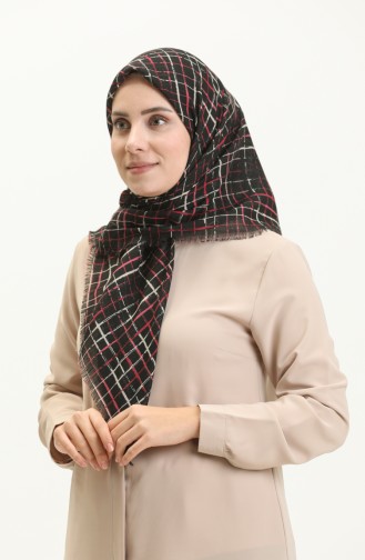 إيشارب منقوش 13213-16 أسود أحمر غامق 13213-16