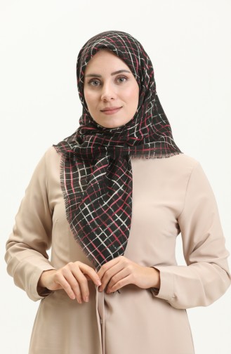 إيشارب منقوش 13213-16 أسود أحمر غامق 13213-16
