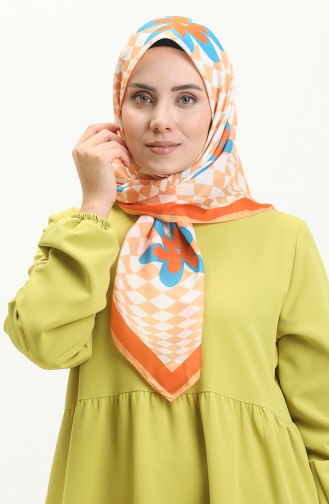 Checkered Cotton Scarf M2552-02 Orange 2552-02