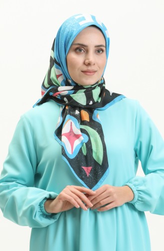 House Of Scarfs Cotton Scarf M2610-02 Blue Green 2610-02