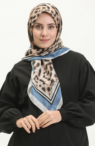 Leopar Desen Soft Eşarp 2004-03 Mavi