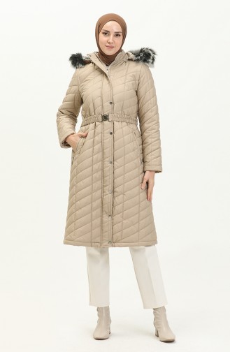 Belted Quilted Coat 505722A-03 Stone 505722A-03