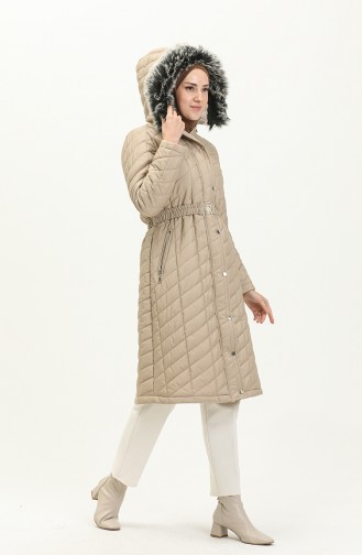 Belted Quilted Coat 505722A-03 Stone 505722A-03